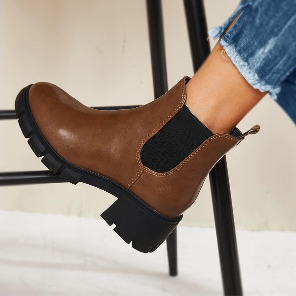 Enzo Tesoti Women 41 Us 9.5 Chunky Lug Sole Block Heel Brown Leather Boots
